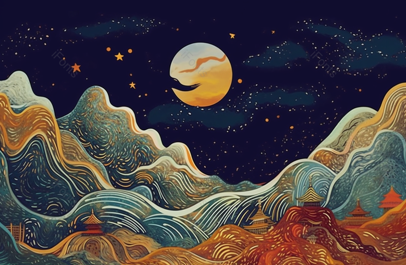 中秋节中国风山水抽象纹理插画,插画/手绘图,插画/手绘图库,插画/手绘图下载,插画/手绘